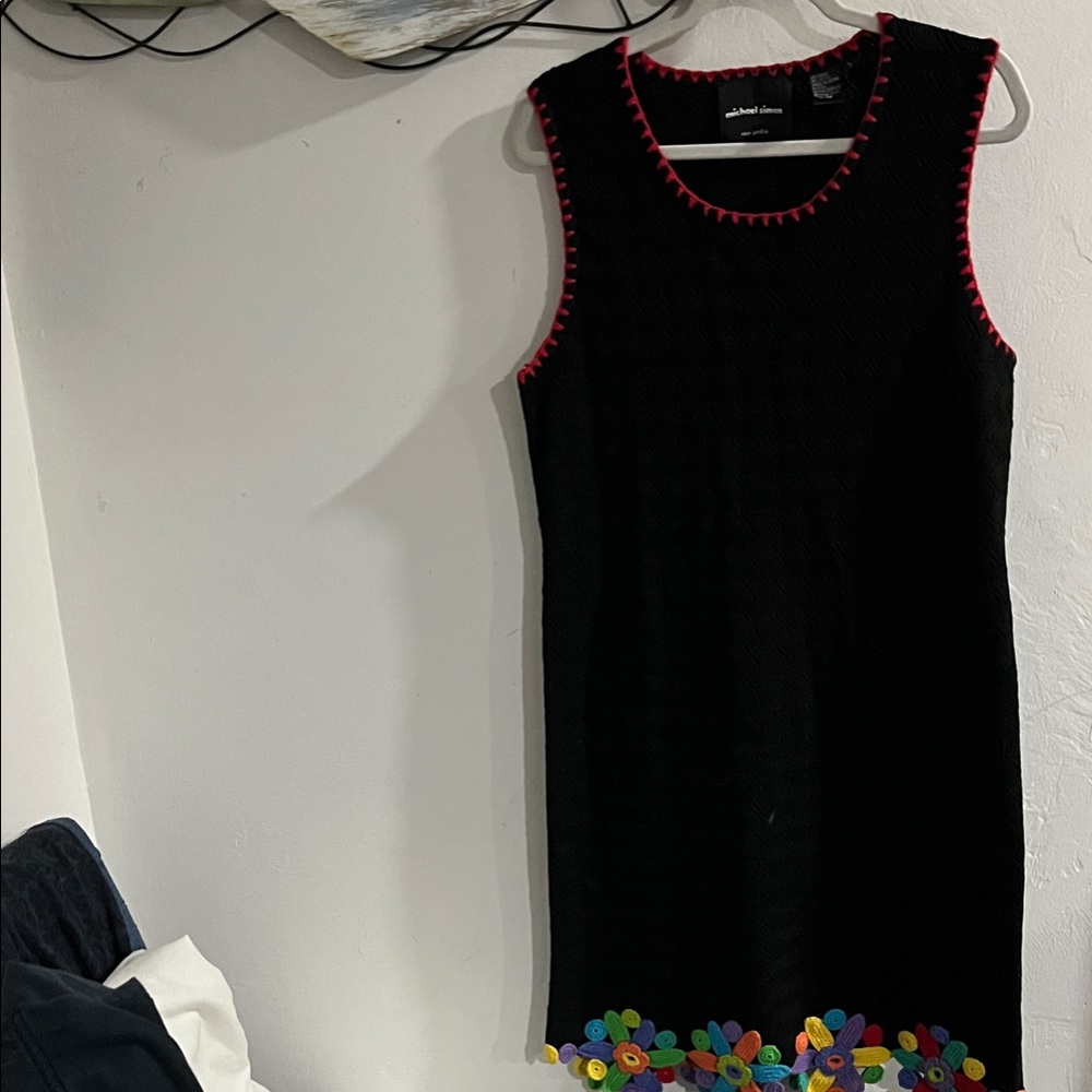 Michael Simon Black Dress with Vibrant Floral Design